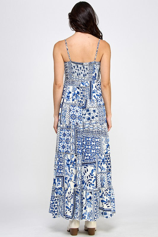 blue floral sleeveless maxi dress