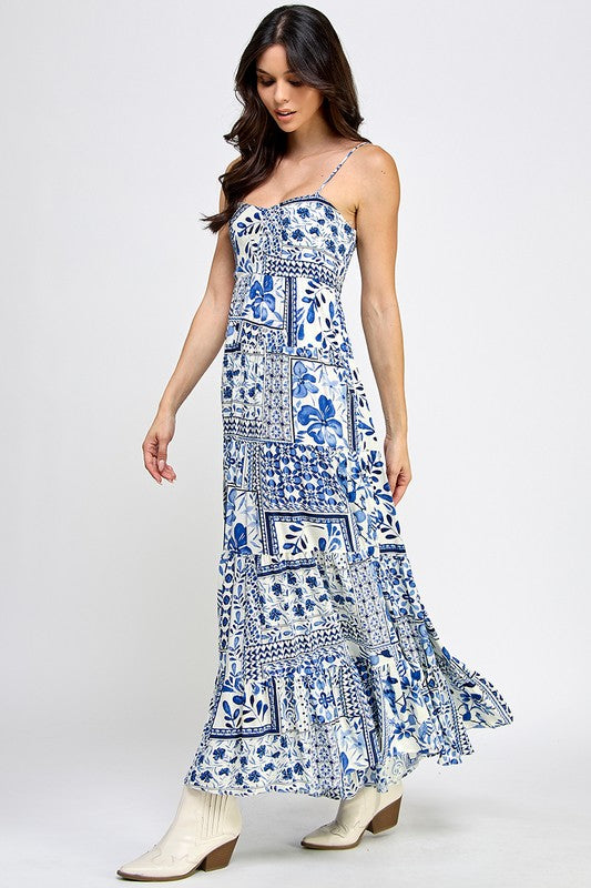 blush bk blue floral sleeveless maxi dress