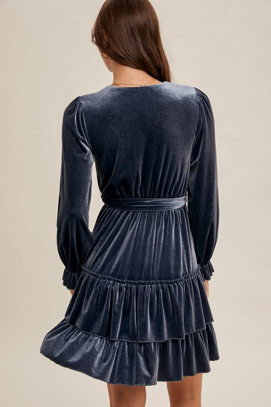 blue velvet Christmas dress