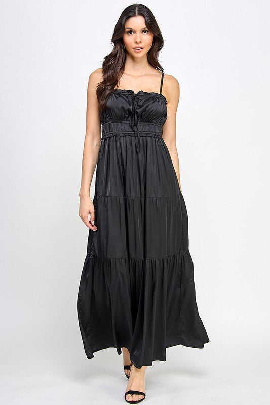 blush bj black satin sleeveless maxi dress
