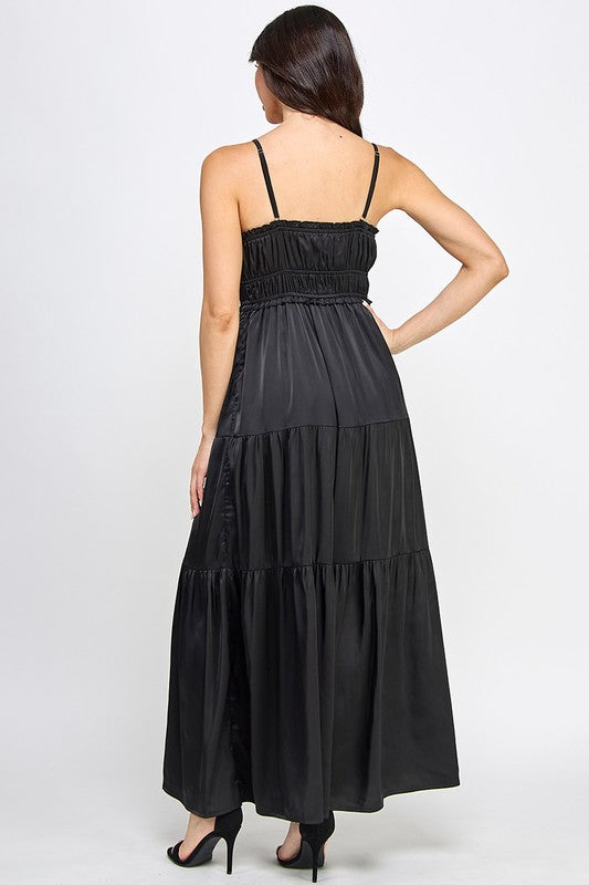 blush bj black satin long dress