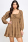 blush and day brown long sleeve short dress