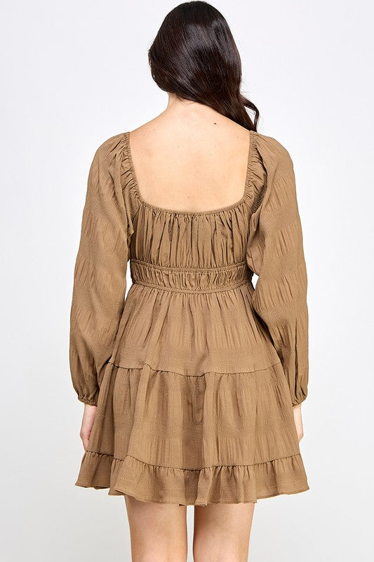 blush and day mocha long sleeve short dress
