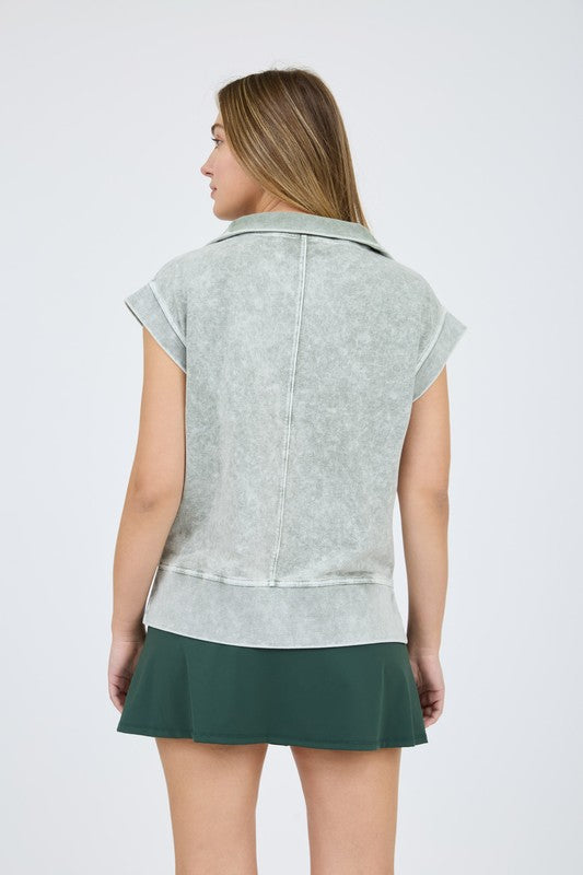 green mineral wash zipper top
