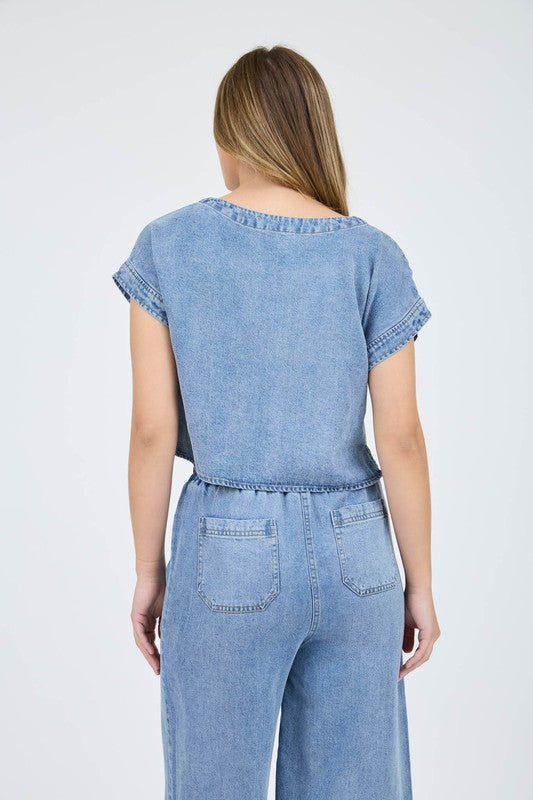 short sleeve chambray denim shirt