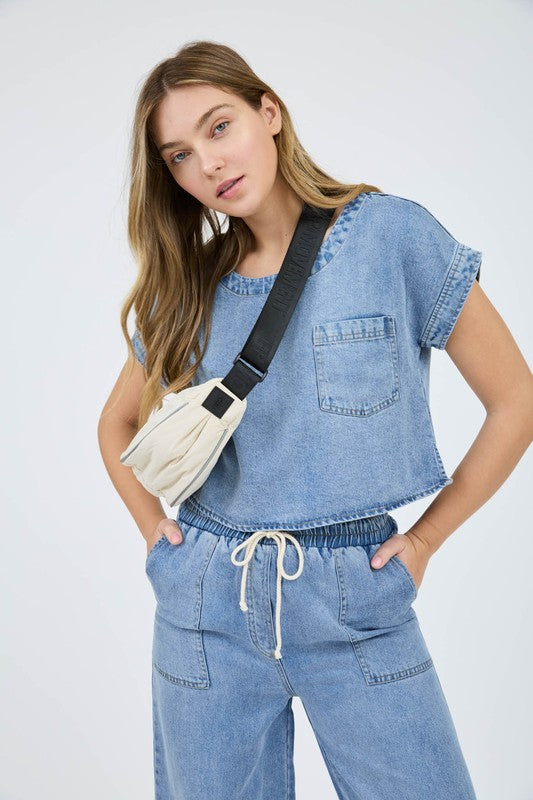 blu pepper denim short sleeve top