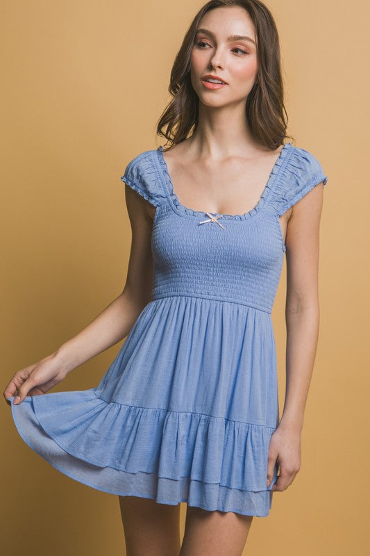 love tree short sleeve smocked short dress