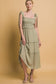 solid green sleeveless smocked fit and flare dress