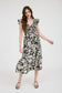 blu pepper black floral short sleeve midi dress
