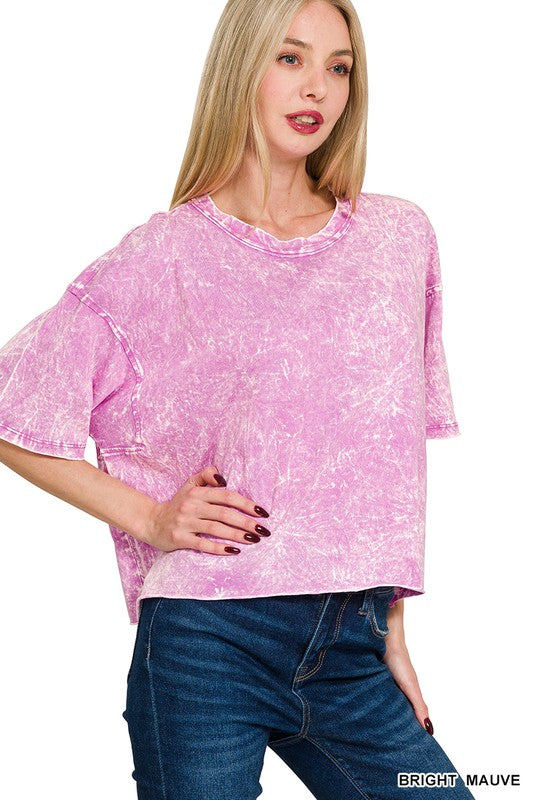 Pink Mineral Wash Boxy Tee Shirt