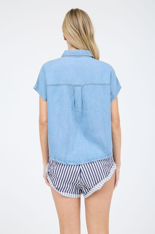 blu pepper button down short sleeve shirt