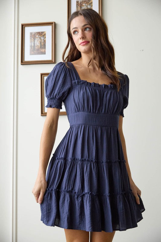 blu pepper navy blue short sleeve short dress