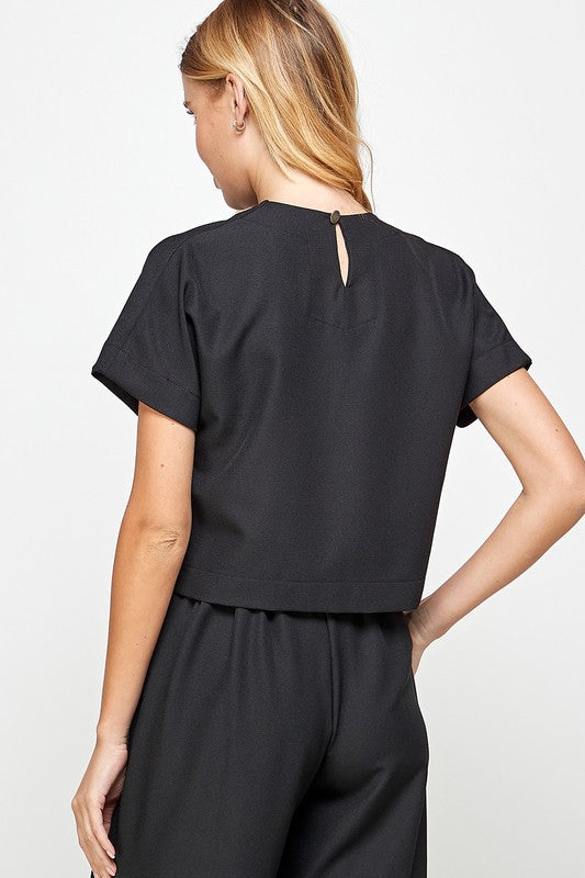 black cropped short sleeve top