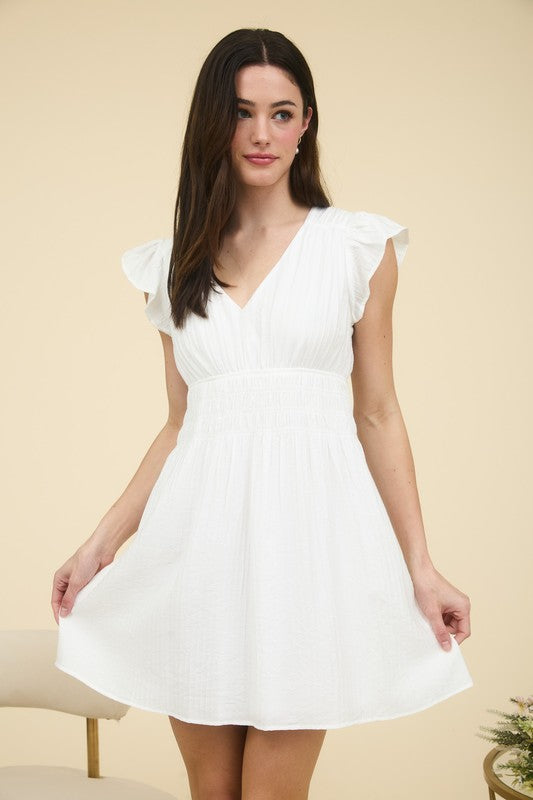 blu pepper white v neck short sleeve short dress