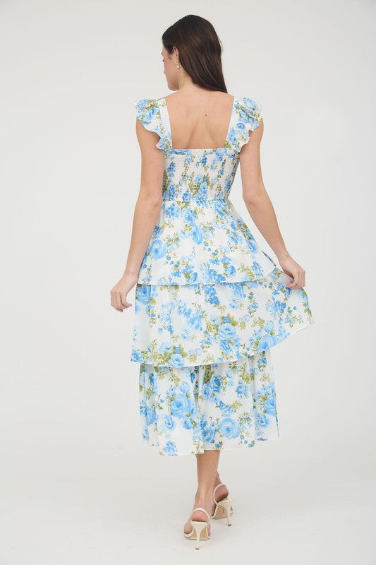 blu pepper floral ruffle midi dress