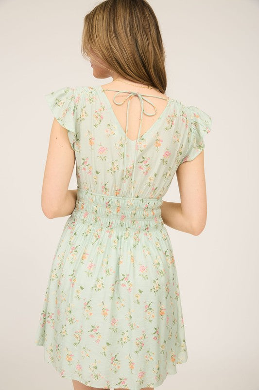 blu pepper green short sleeve floral dress