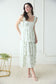blu pepper white and green floral tie strap ruffle midi dress