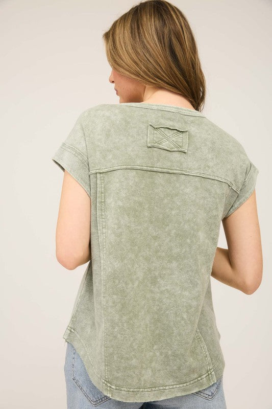 green mineral wash casual top