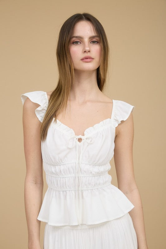 blu pepper white ruffle strap peplum top