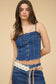 blu pepper blue spaghetti strap denim crop top
