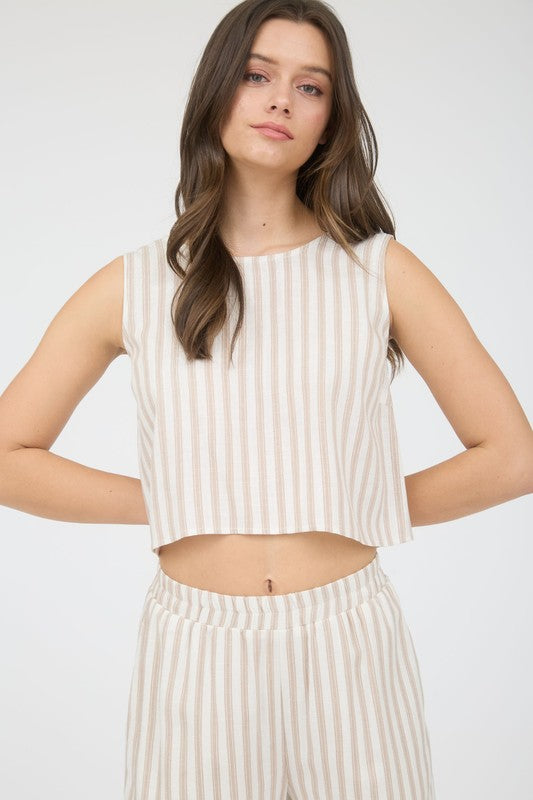 blu pepper striped sleeveless tie back crop top