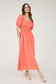 blu pepper coral short puff sleeve square neck midi dress