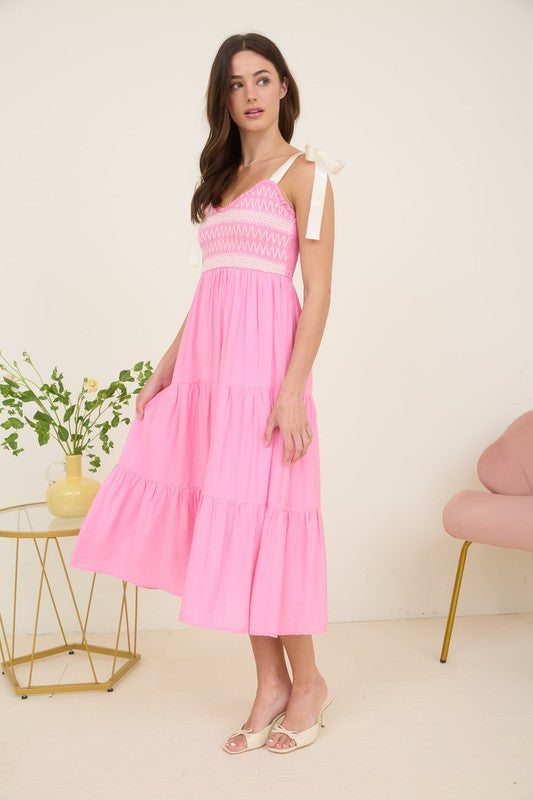 blu pepper pink sleeveless fit and flare midi dress