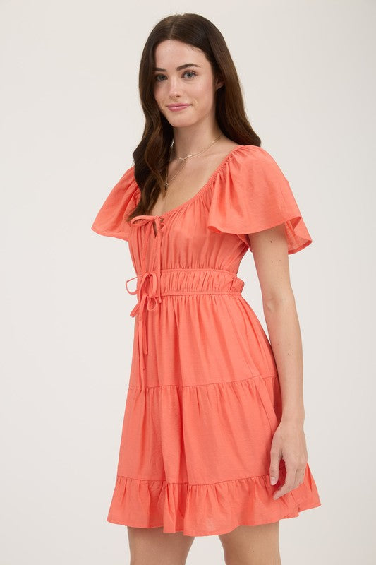 coral fit and flare short dress