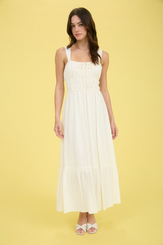 blu pepper cream sleeveless fit and flare midi dress