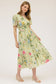 august sky sage green floral short sleeve midi dress