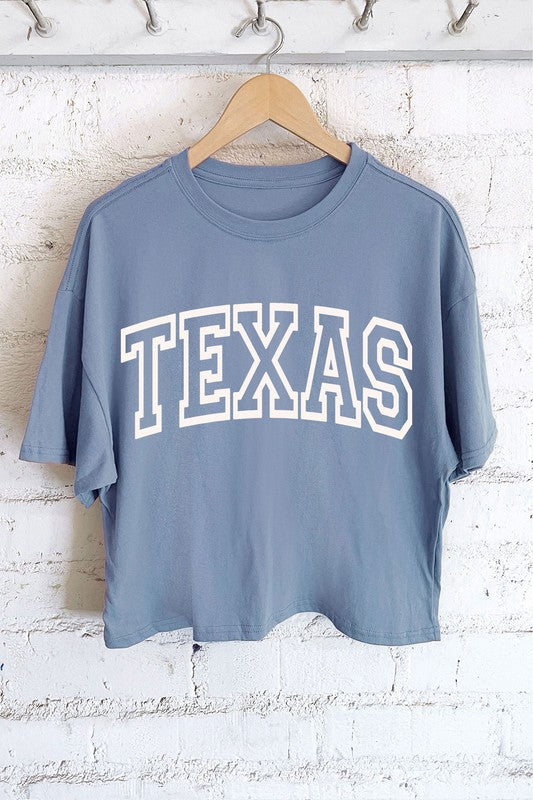 blue cropped texas t shirt