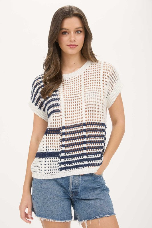 blu pepper blue and white crochet top