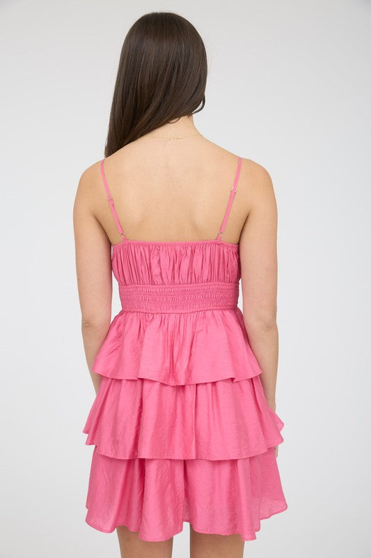 pink short ruffle tiered dress