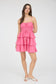 pink spaghetti strap ruffle mini dress