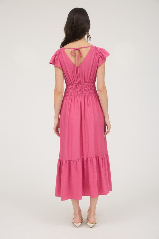 blu pepper pink short sleeve long dress