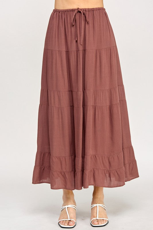 blush bj brown elastic waist midi skirt