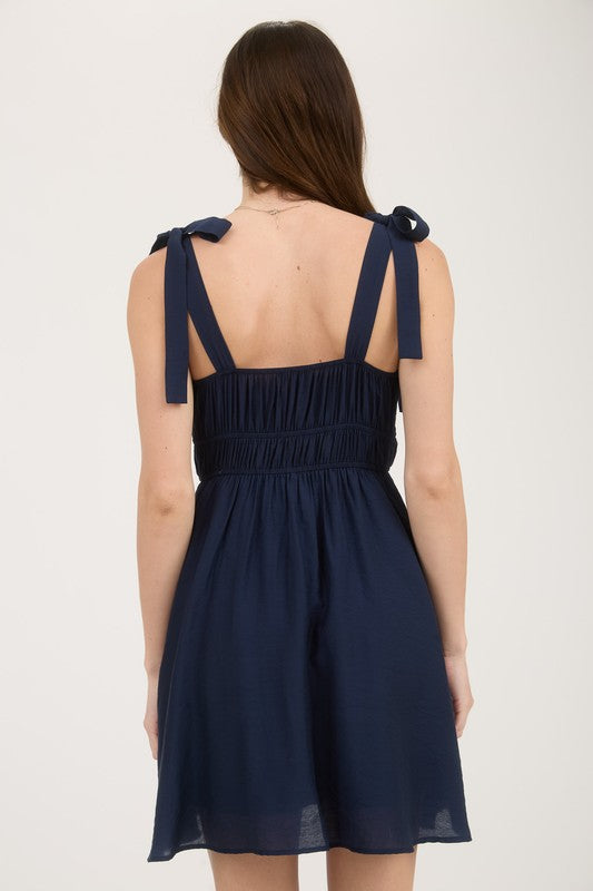 dark blue fit and flare short dress