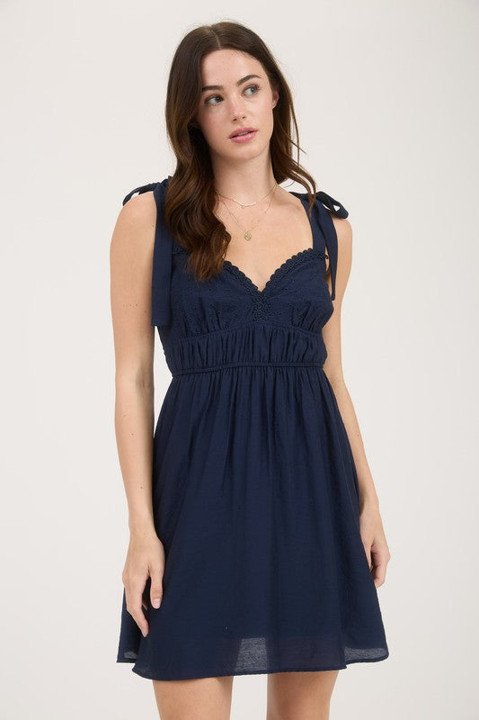 blu pepper navy blue tie strap eyelet short dress
