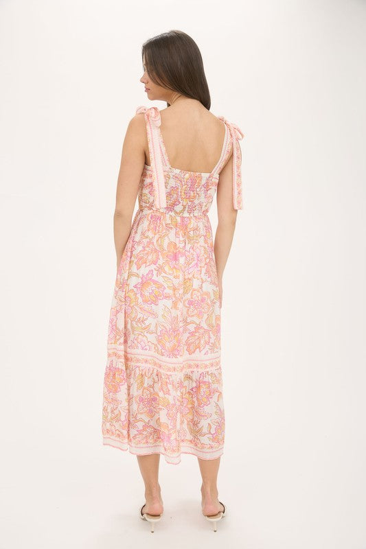 Pink floral long dresses wedding guest
