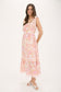 pink sleeveless floral fit and flare midi dress