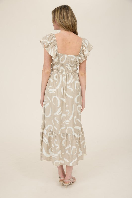 blu pepper light brown short sleeve midi dress