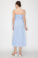 blue pinstriped fit and flare midi dress