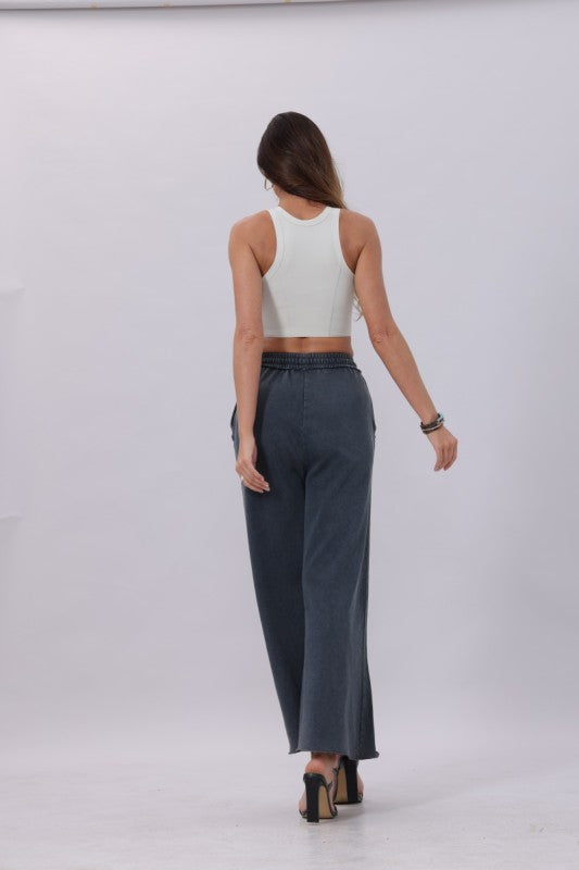 black wide leg mineral wash pants