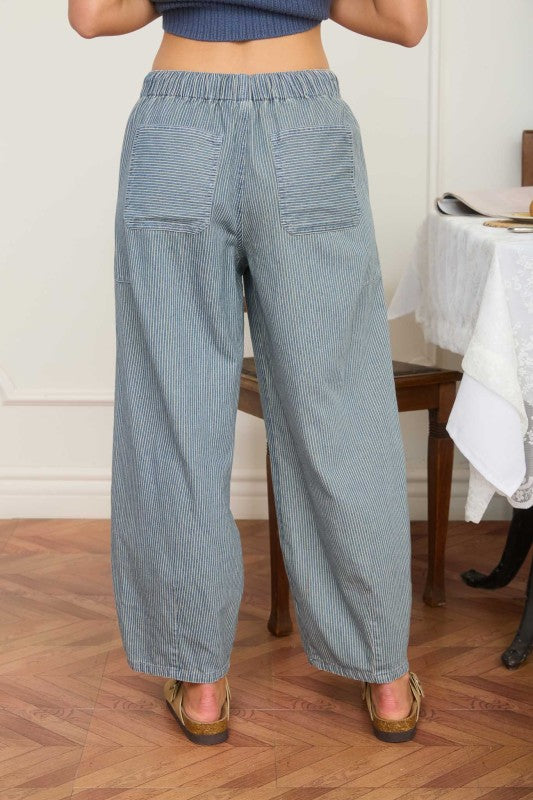 blue pinstriped casual pants