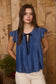 blu pepper blue chambray pleated tie front short sleeve top