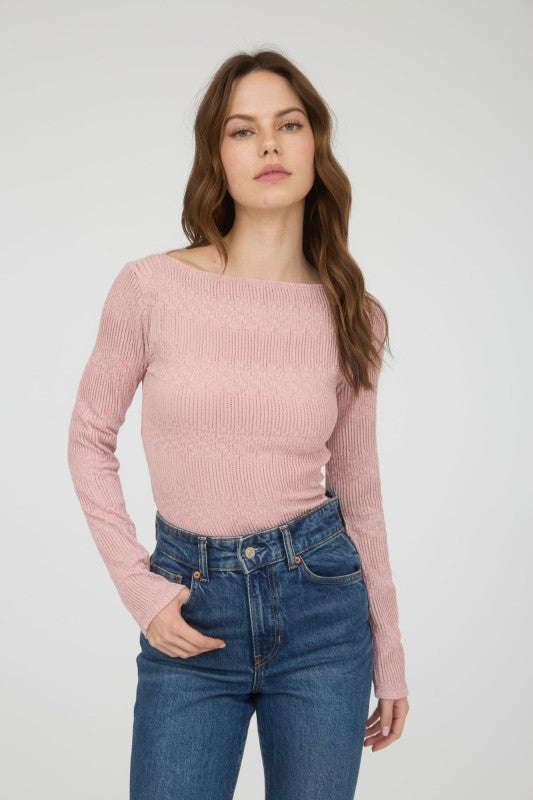 blu pepper pink long sleeve fitted lace top