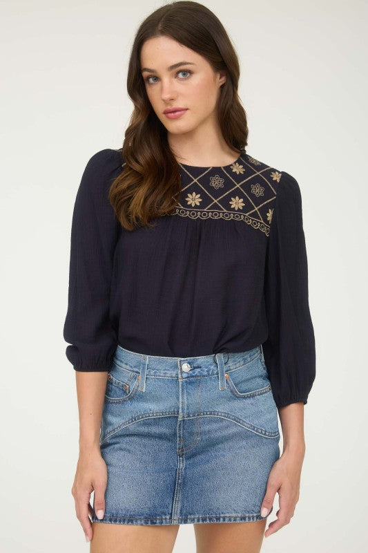 blu pepper navy long sleeve floral top