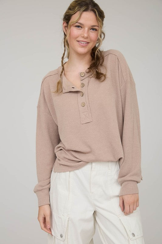 light brown long sleeve basic top