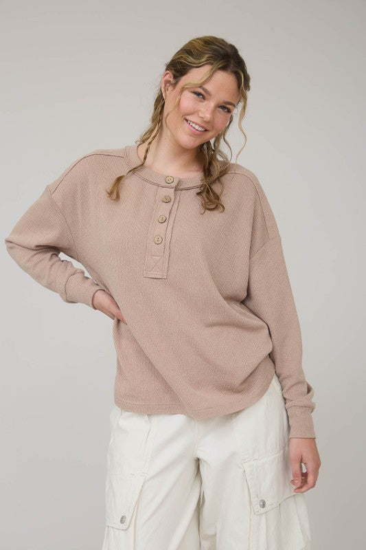 blu pepper mocha ribbed long sleeve henley
