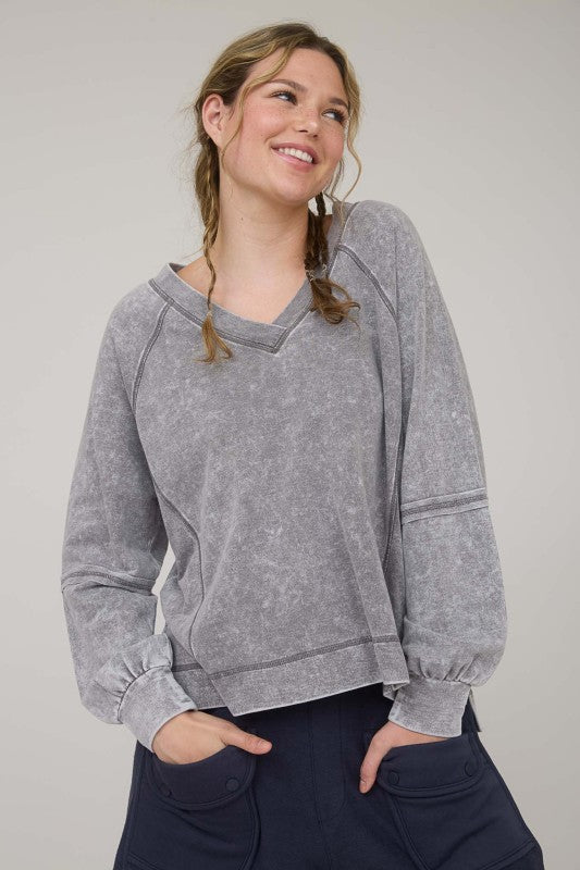 blu pepper long sleeve mineral wash top